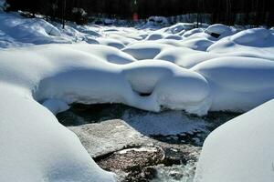 sección de el río gratis de nieve y hielo. el naturaleza de Baikal. foto