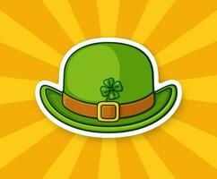 Sticker front view of green bowler hat with buckle and clover vector