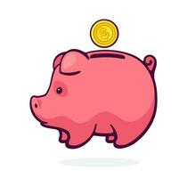 Cartoon illustration of piggy bank for cash money with gold dollar coin in side view vector