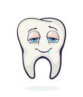 Vector illustration. Satisfied smiling healthy adult human tooth with eyes after eating. Symbol of somatology and oral hygiene.