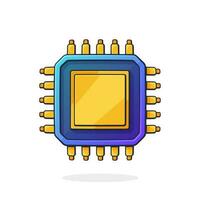 Vector illustration. Electronic Integrated circuit top view. Computer microchip or nano processor. Artificial intelligence at future technology. Clip art with outline. Isolated on white background