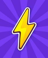 Vector illustration. Electric lightning bolt. Thunderbolt strike symbol. Lightning flash symbol. Sticker with contour. Isolated on white background
