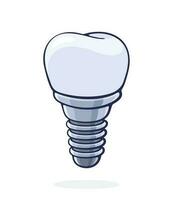 Vector illustration. Dental implant of human tooth. Fixture prothesis in dentistry. Symbol of somatology and oral hygiene