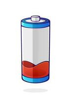 Vector illustration. Red color of the energy status of electrical device accumulator. Low charge level battery indicator. Power technology. Cartoon clip art isolated on white background