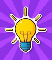 Cartoon sticker with light bulb in comic style vector