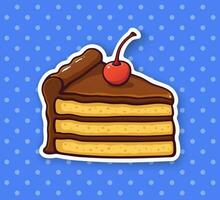 Sticker a piece of cake with chocolate cream and cherry vector