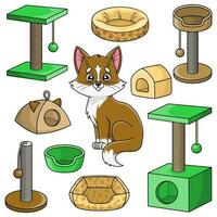 conjunto vistoso dibujos animados gatito y gato rascadores vector