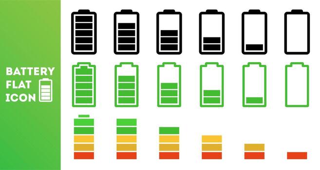 Device charging icons set. Small, medium and large charge levels. Icon for phone, laptop, app and presentation vector