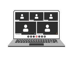 Videocall interface, video call screen icons and UI template for laptop, vector overlay. Video conference or videocall online chat mockup for laptop application with call buttons