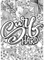 Surf hard, motivational quotes coloring pages design. surfing words coloring book pages design.  Adult Coloring page design, anxiety relief coloring book for adults. vector