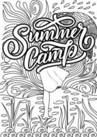 Summer Camp. motivational quotes coloring pages design. Summer words coloring book pages design.  Adult Coloring page design, anxiety relief coloring book for adults. vector