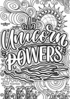 unicorn power. motivational quotes coloring pages design. unicorn words coloring book pages design.  Adult Coloring page design, anxiety relief coloring book for adults. vector