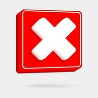 3D Realistic Red cross checkmark sign vector illustration