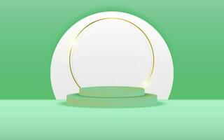 vector 3d Abstract Green podium display on white circle in yellow background