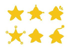 Set of different cute doodles of a yellow star on white background. Hand-drawn style. Cartoon character. vector