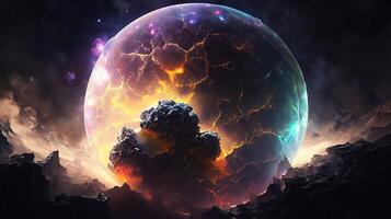 Landscape background of fantasy alien galaxy nebula with colorful, photo