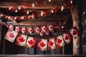 Horizontal bunting decoration with flag of Canada, photo