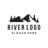 Logos of rivers, creeks, riverbanks and streams. River logo with combination of mountains and farmland with concept design vector illustration template.