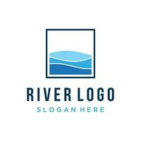 Logos of rivers, creeks, riverbanks and streams. River logo with combination of mountains and farmland with concept design vector illustration template.