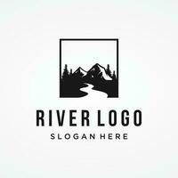 Logos of rivers, creeks, riverbanks and streams. River logo with combination of mountains and farmland with concept design vector illustration template.