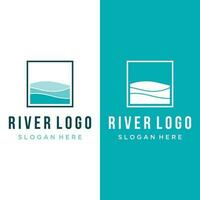 Logos of rivers, creeks, riverbanks and streams. River logo with combination of mountains and farmland with concept design vector illustration template.