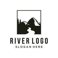 logotipos de ríos, arroyos, riberas y arroyos. logotipo del río con combinación de montañas y tierras de cultivo con plantilla de ilustración vectorial de diseño conceptual. vector