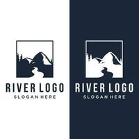 Logos of rivers, creeks, riverbanks and streams. River logo with combination of mountains and farmland with concept design vector illustration template.