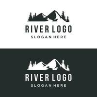 Logos of rivers, creeks, riverbanks and streams. River logo with combination of mountains and farmland with concept design vector illustration template.