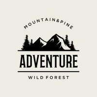 Pine tree,evergreen and mountain vintage Logo design.Logo for adventurer, camping, nature, badge and business. vector