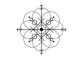 sacred seal of powerful energy, sigil for protection with geometric shapes and mystical arrows, vector black tattoo cross symbol isolated on white background