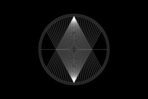 line overlap, triangles shape on circle, logo geometric design concept. Vector white lines isolated on black background