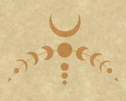 místico Luna etapas wicca marco. sagrado geometría. logo, creciente luna, wiccan triple diosa símbolo, energía círculo, retro boho estilo vector aislado en Clásico antecedentes