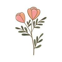 Colorful flower, hand drawn, vector flat illustration. Flowering plants with stems and leaves isolated on white. Floral decoration or gift. for your design