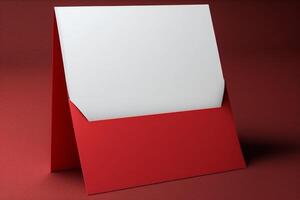 Open red envelope with a blank white paper inside, photo