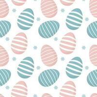 Seamless pattern, Easter eggs with an ornament on a white background with colored dots. Festive background, easter print, vector