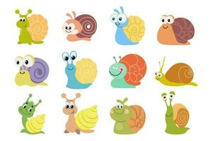 Set of cute cartoon snails. Colorful baby snails, icons, stickers, vector