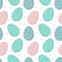 Seamless pattern, Easter eggs with an ornament on a white background with colored dots. Festive background, easter print, vector
