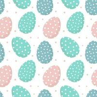 Seamless pattern, Easter eggs with an ornament on a white background with colored dots. Festive background, easter print, vector