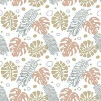 Seamless pattern, tropical monstera leaves in boho style and abstract shapes. Print, floral background, textile, wallpaper, vector