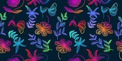 Colorful Seamless Floral Pattern with Gradient Style. Hand Drawn Flower Motif for Fashion, Wallpaper, Wrapping Paper, Background, Fabric, Textile, Apparel, and Card Design vector