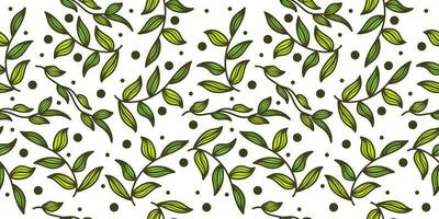 Green Leaf Pattern. Seamless Floral Pattern with Hand Drawn Style for Fashion, Wallpaper, Wrapping Paper, Background, Fabric, Textile, Apparel, and Card Design vector