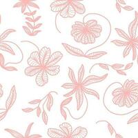 Cute Pink Floral Pattern with Hand Drawn Style on White Background. Flower Motif for Fashion, Wallpaper, Wrapping Paper, Background, Fabric, Textile, Apparel, and Card Design vector