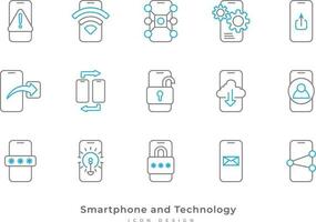 Mobile Phone Functions and Settings Icons with Line Style. Smartphone Technology Icon Set vector