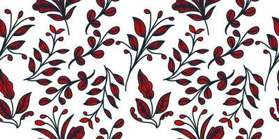 Elegant Red Flower Pattern with Hand Drawn Style. Vintage Seamless Floral Pattern for Fashion, Wallpaper, Wrapping Paper, Background, Fabric, Textile, Apparel, and Card Design vector