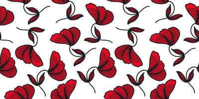 Elegant Red Flower Pattern with Hand Drawn Style. Vintage Seamless Floral Pattern for Fashion, Wallpaper, Wrapping Paper, Background, Fabric, Textile, Apparel, and Card Design vector