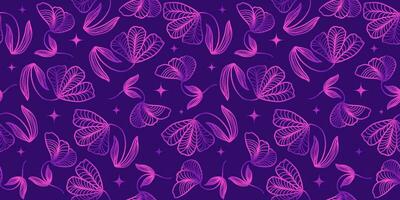 Exotic Floral Pattern with Hand Drawn Style in Purple Gradient. Flower Motif for Fashion, Wallpaper, Wrapping Paper, Background, Fabric, Textile, Apparel, and Card Design vector