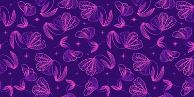 Exotic Floral Pattern with Hand Drawn Style in Purple Gradient. Flower Motif for Fashion, Wallpaper, Wrapping Paper, Background, Fabric, Textile, Apparel, and Card Design vector