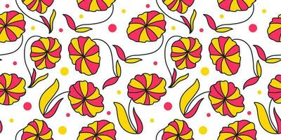 Seamless Floral Pattern with Groovy Style. Flower Motif for Fashion, Wallpaper, Wrapping Paper, Background, Fabric, Textile, Apparel, and Card Design vector