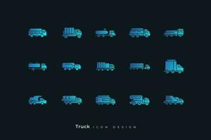 Collection of Truck Icons in Blue Gradient Style. Contains Tanker Trucks, Vans, Trailers and More vector