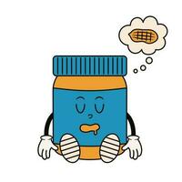 Groovy peanut butter character sleep. Cute retro mascot. Cartoon isolated vector illustration.
